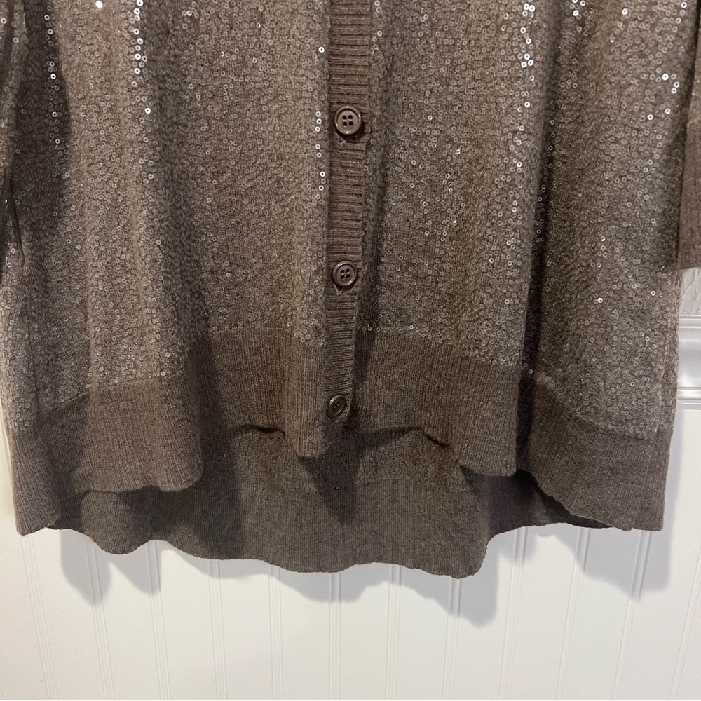 Alice & Olivia Brown Taupe Sequin Hooded Cardigan size large - Picture 4 of 16
